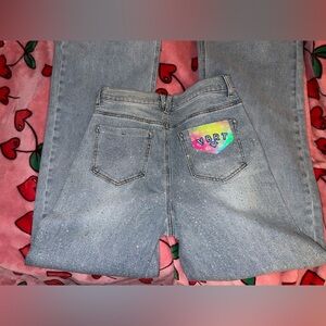 💎 VBRT Women's Beddazzeled Sparkly Wide Leg Blue Jeans Juniors Sz 7 / 27, 28 NWT